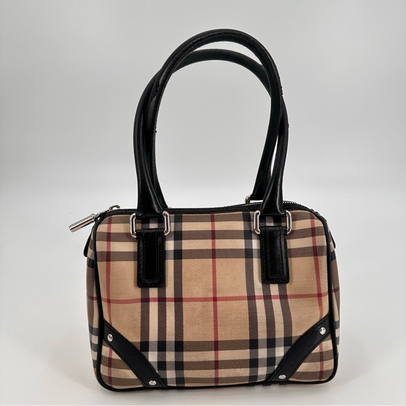 Vintage Y2K Burberry Chester House Check Coated Canvas Bowling Bag Satchel FLAWS - Picture 12 of 13